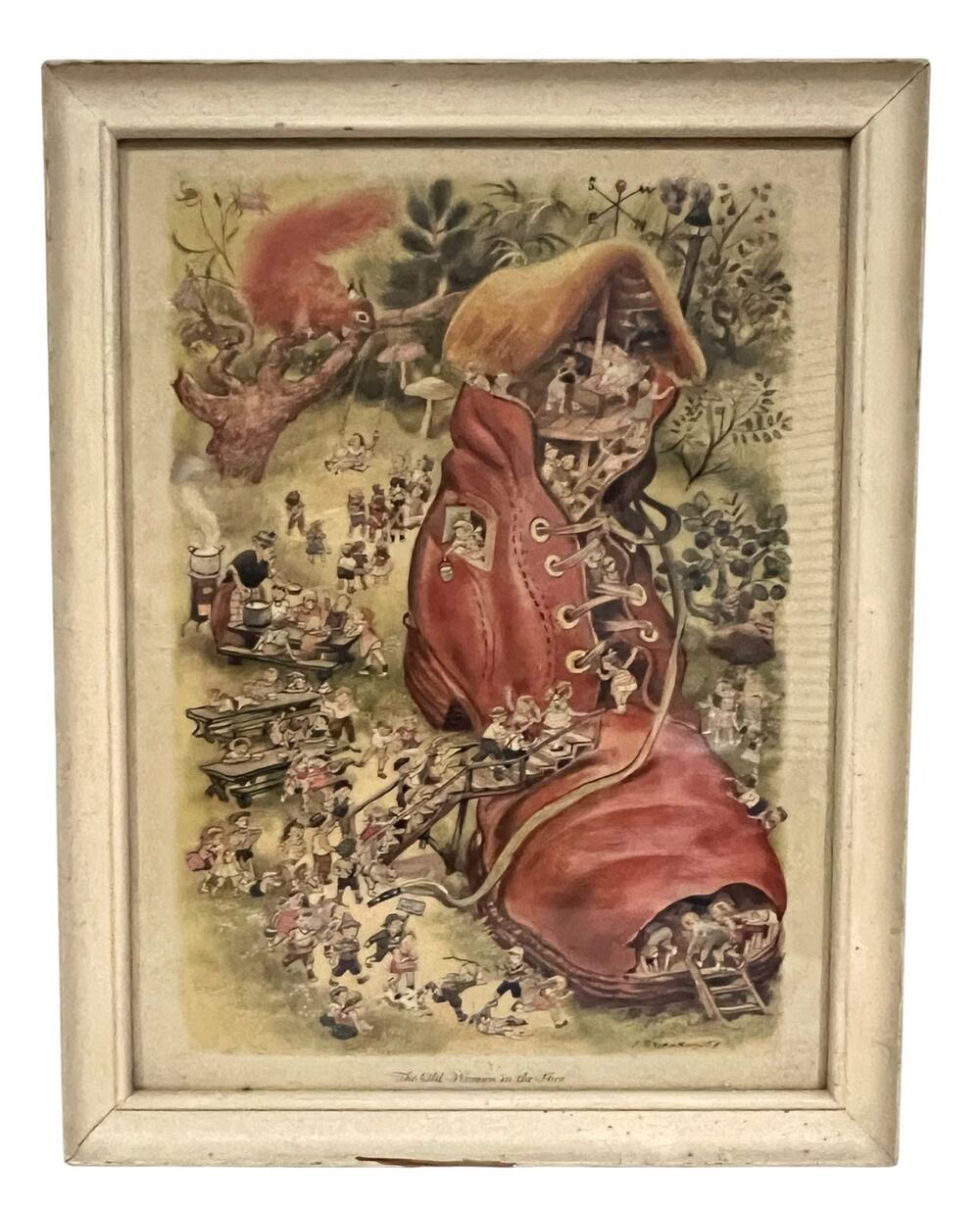 Vintage Framed Nursery Rhyme Print: The Old Woman in the Shoe Rojankovsky 20x16”